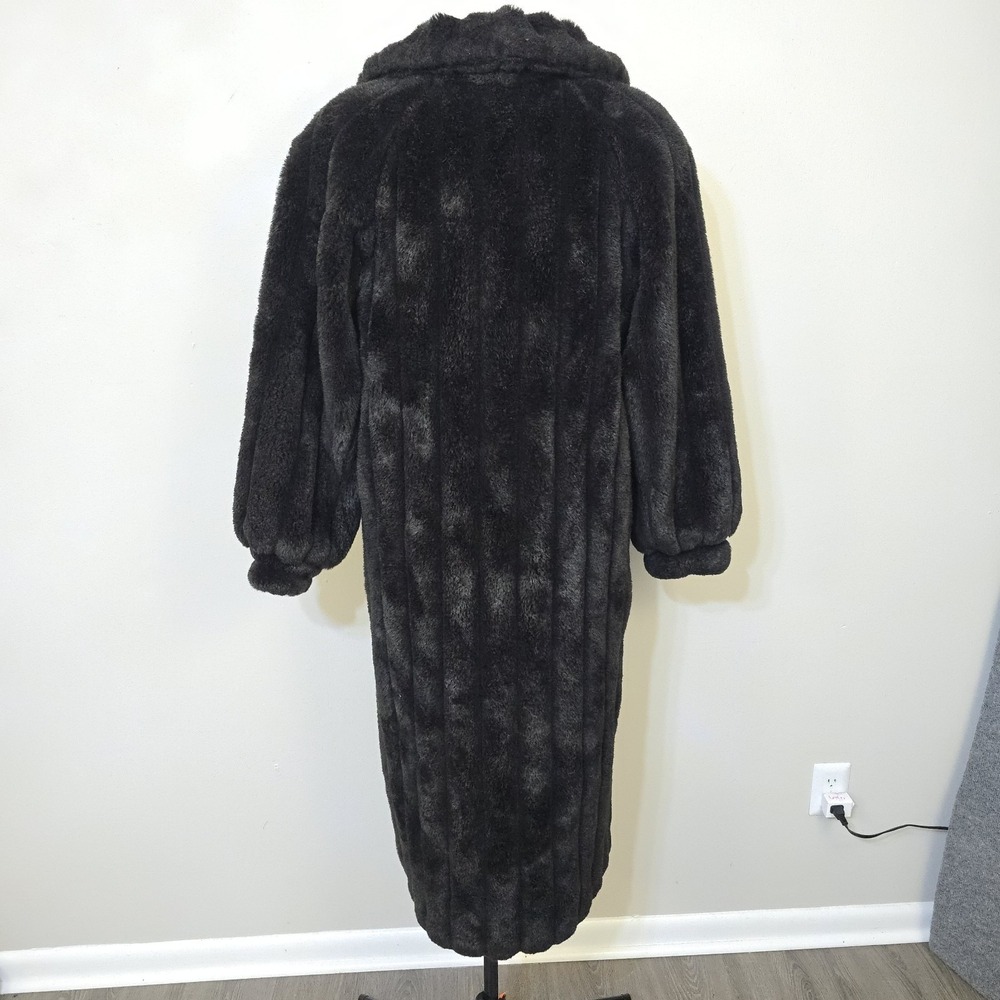 Vintage Monterey Fashions Faux Fur Floor Length Black Coat USA Made Sz 12 Large - Picture 4 of 16